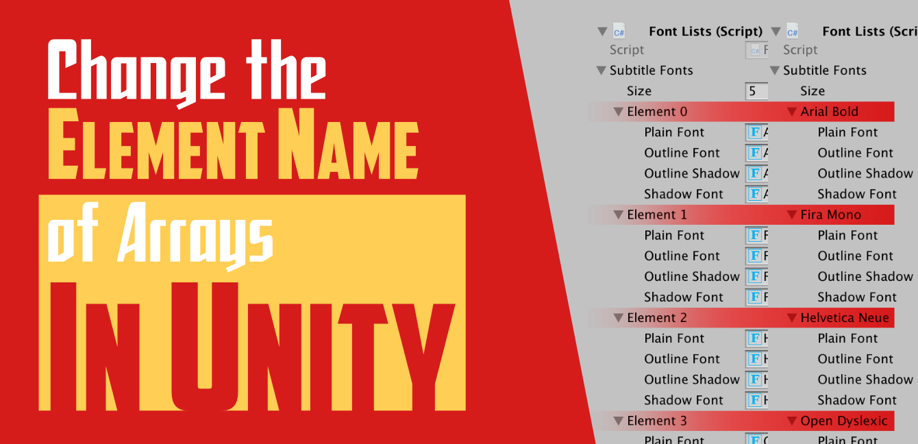 Title card that reads, "Change the Element Name of Arrays In Unity"
